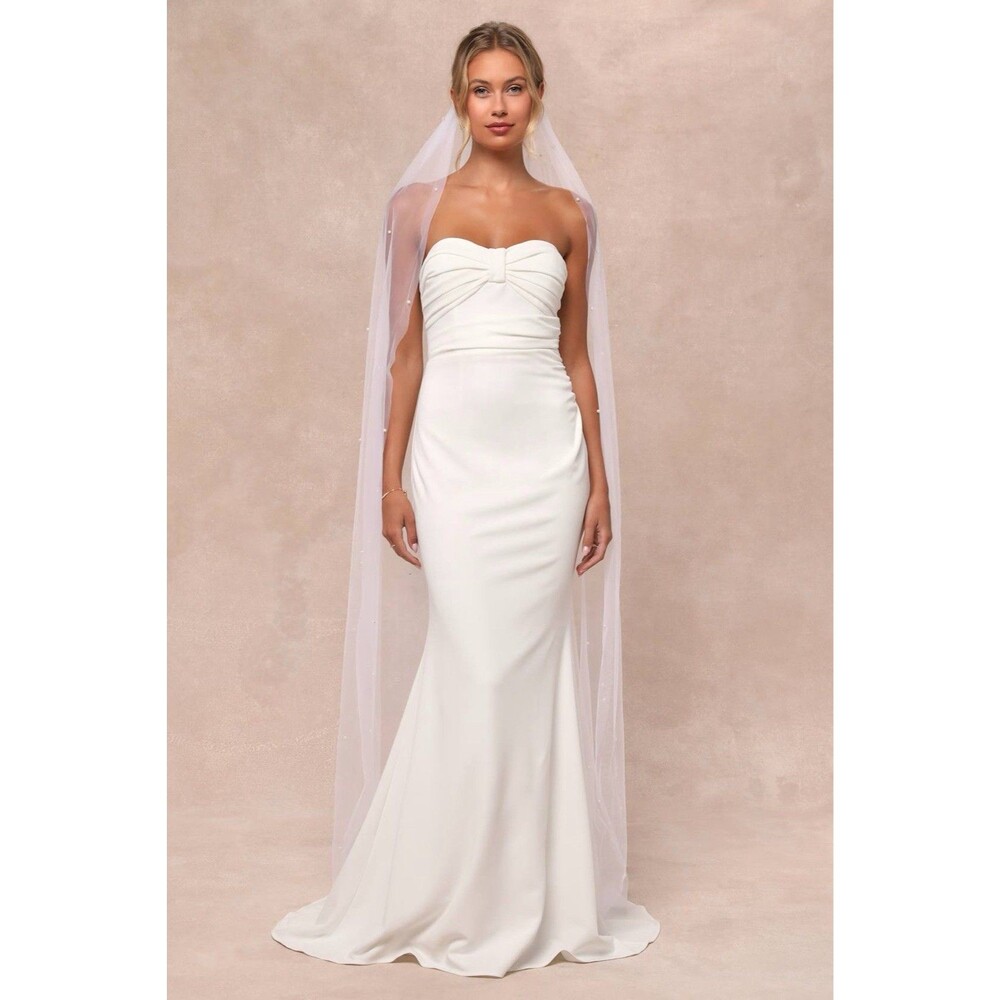 Lulus To Be Yours Dress Ivory Strapless Pleated Mermaid Stretch Size XL NWOT